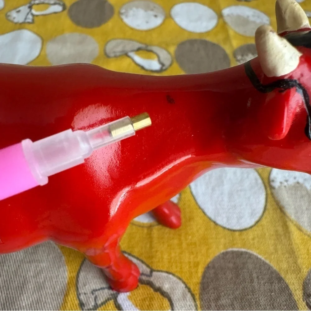 K’s Collection red black striped grid hand painted Cow figurine